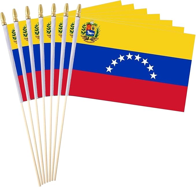 GSYLPFT 12 Pack Venezuela Flags on Sticks Venezuelan Small Mini Hand Held Flags for Office Classroom Holiday Party Decorations