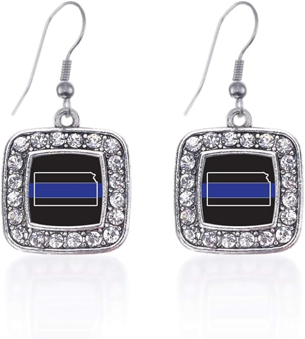 Inspired Silver - Silver Square Charm French Hook Drop Earrings with Cubic Zirconia Jewelry