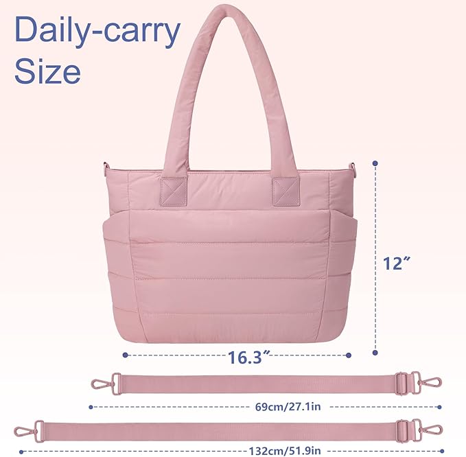 Tote Bag for Women Puffer Work Tote Handbag Large Quilted Nurse Bag with Zipper for Travel