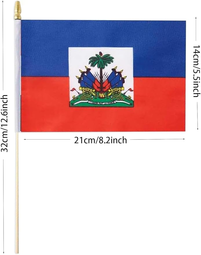 GSYLPFT 12 Pack Haiti Flags on Sticks Haitian Small Mini Hand Held Flags for Office Classroom Holiday Party Decorations