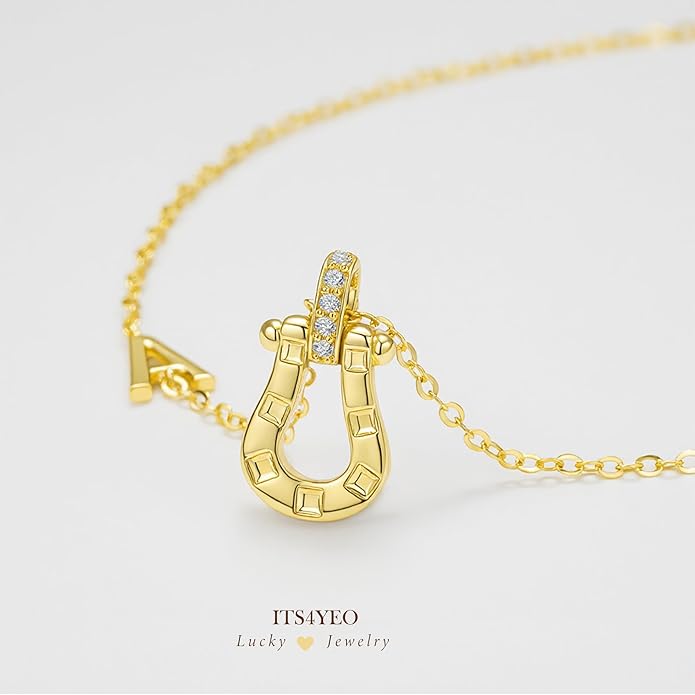 ITS4YEO Valentines Day Gifts for Women Hers, Lucky Horseshoe Initial Necklace, Dainty 14K Gold Plated Pendant Necklace, Trendy Hypoallergenic Jewelry, Gifts for Women and Teen Girls