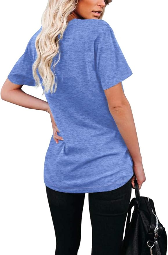 WIHOLL Women Summer T Shirts Short Sleeve Rounded V Neck Pocket Tee Tops
