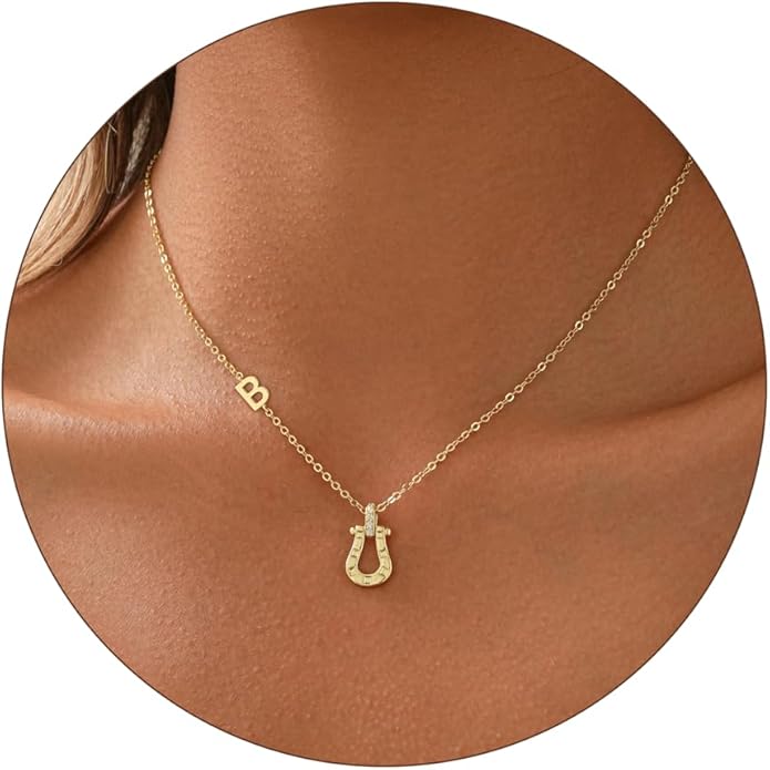 ITS4YEO Valentines Day Gifts for Women Hers, Lucky Horseshoe Initial Necklace, Dainty 14K Gold Plated Pendant Necklace, Trendy Hypoallergenic Jewelry, Gifts for Women and Teen Girls