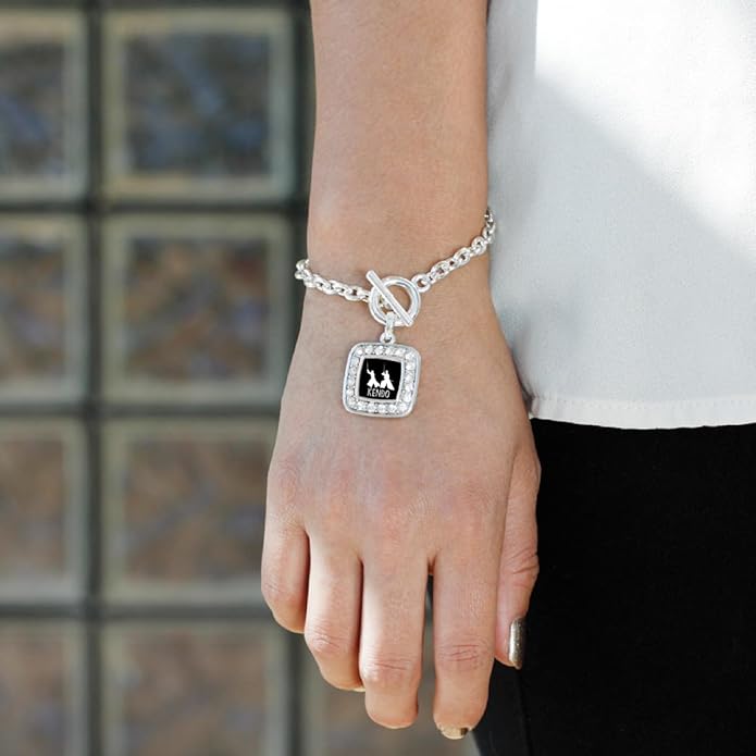 Inspired Silver - Silver Square Charm Toggle Bracelet with Cubic Zirconia Jewelry