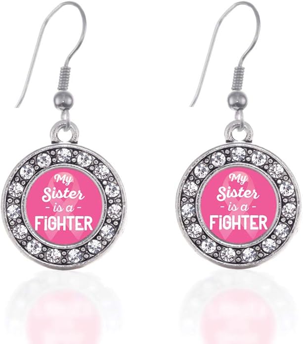Inspired Silver - Silver Circle Charm French Hook Drop Earrings with Cubic Zirconia Jewelry