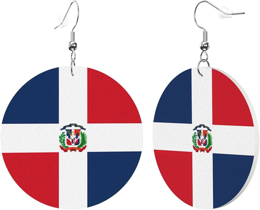 Round Faux Leather Earrings for Women Lightweight Double-Side Printed Drop Dangle Earring for Festival Party Gift