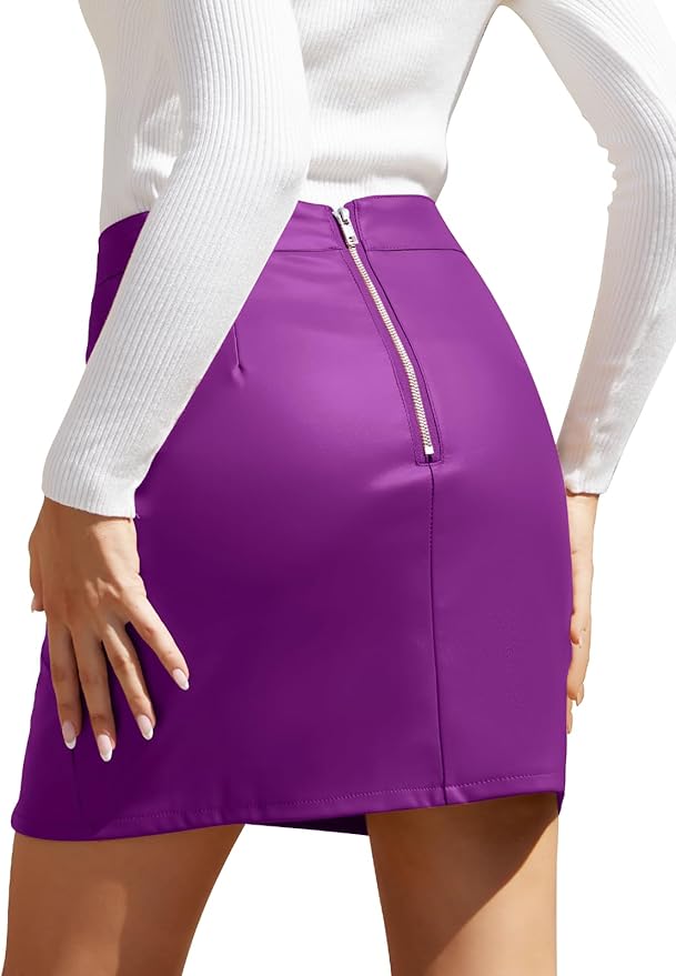 We1Fit Womens Fuax Leather Skirt High Waisted Bodycon Pencil Mini Skirts with Shorts