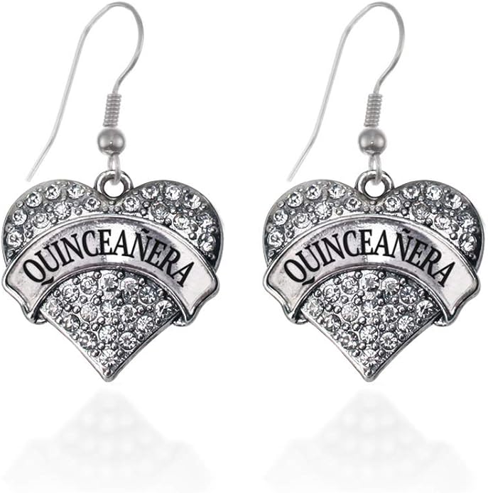 Inspired Silver - Silver Pave Heart Charm French Hook Drop Earrings with Cubic Zirconia Jewelry