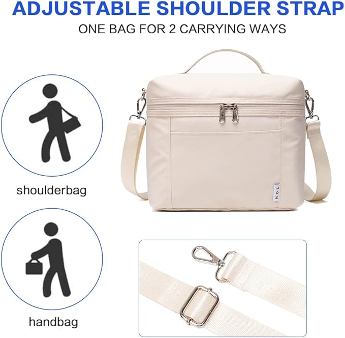 NOL Natural Organic Lifestyle Insulated Lunch Bags for Women Cooler Bag Lightweight Nylon Waterproof Lunch Box For Work（Medium, Cream
