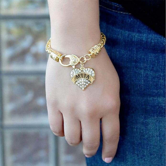 Inspired Silver - Gold Pave Heart Charm Bracelet with Cubic Zirconia Jewelry