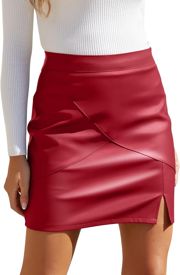We1Fit Womens Fuax Leather Skirt High Waisted Bodycon Pencil Mini Skirts with Shorts