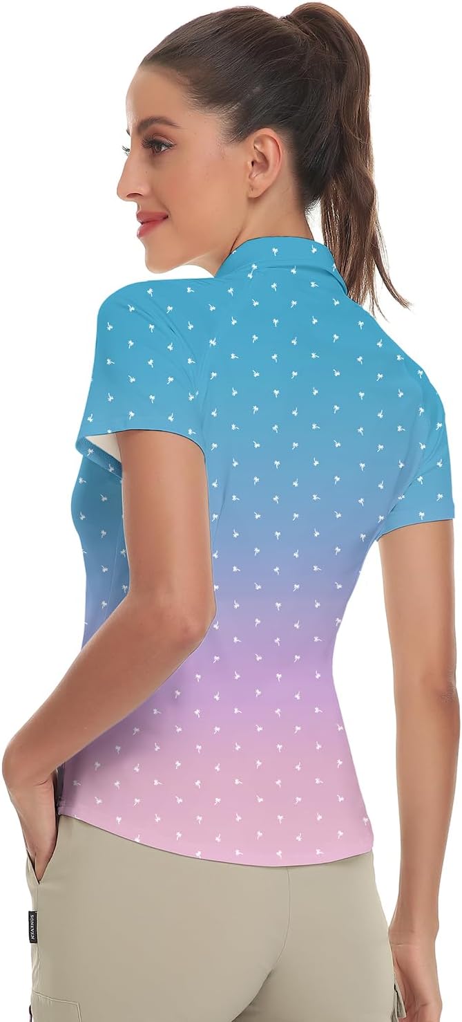 Women's Golf Shirt Short Sleeve Tennis Shirt Quarter Zip Golf Pullover Golf Polo Shirts Argyle Tops
