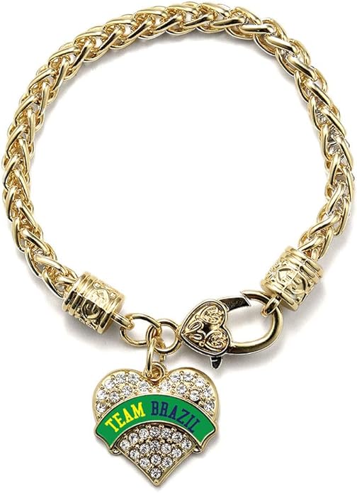Inspired Silver - Gold Pave Heart Charm Bracelet with Cubic Zirconia Jewelry