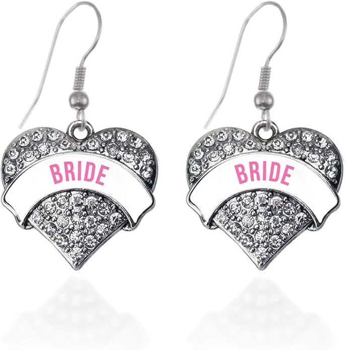 Inspired Silver - Silver Pave Heart Charm French Hook Drop Earrings with Cubic Zirconia Jewelry