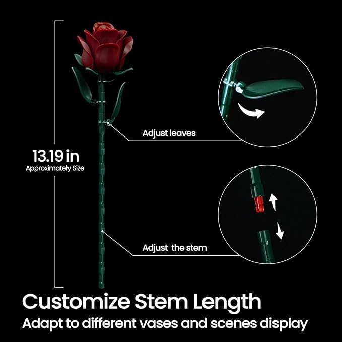 iATOM Burgundy Red Rose Bouquet Building Set, 12Pcs Flower Botanical Collection Kit for Adult, Valentine's Day Gift for Her/Girlfriend/Mom/Wife/Couple, Vintage Home Office Table Centerpiece Decor