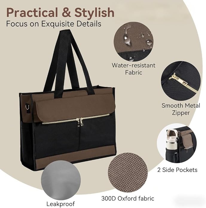 Laptop Bag for Women - 15.6 Inch Tote Work Bag with Compartments Nurse Teacher Bag Large Lightweight Office Handbag