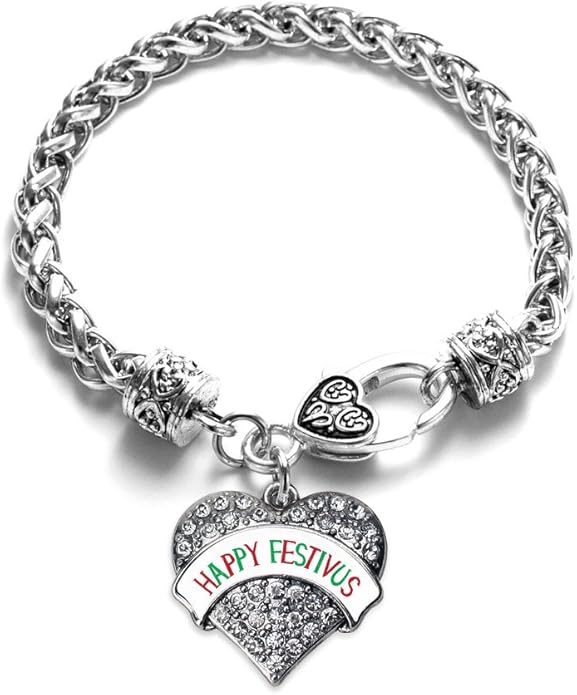 Inspired Silver - Silver Pave Heart Charm Bracelet with Cubic Zirconia Jewelry