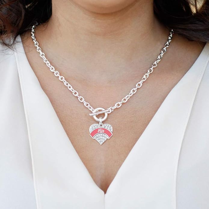 Inspired Silver - Silver Pave Heart Charm 18 Inch Necklace with Cubic Zirconia Jewelry