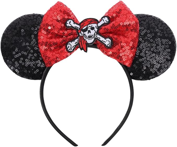 ETLUK Pirate Headband, Mouse Ears with Sequin Bow for Women Boys Girls, Womens Pirate Costume for Cosplay Accessories Party Decorations
