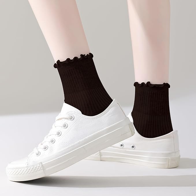 ANDERE ARTE Womens Ruffle Ankle Socks Cute Lettuce Edge Crew Socks for Women