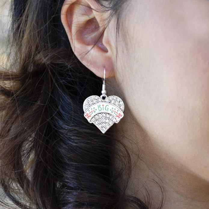 Inspired Silver - Silver Pave Heart Charm French Hook Drop Earrings with Cubic Zirconia Jewelry