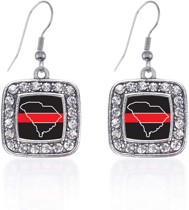 Inspired Silver - Silver Square Charm French Hook Drop Earrings with Cubic Zirconia Jewelry
