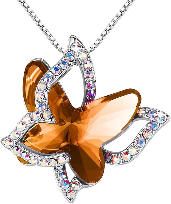 GEMMANCE Gift Butterfly Birthstone Crystal Necklace, Silver Tone with 18”+2” Chain, Necklace for Mother’s Day Anniversary Birthday Gifts for Women and Daughter, Valentine's Day