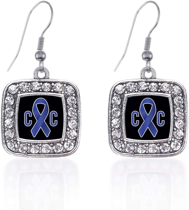 Inspired Silver - Silver Square Charm French Hook Drop Earrings with Cubic Zirconia Jewelry
