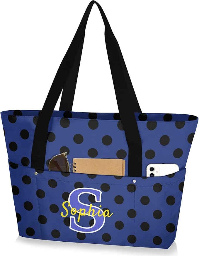 Custom Tote Bag for Women with Name Monogram for Work, Shopping, Travel, Beach