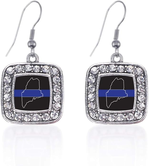 Inspired Silver - Silver Square Charm French Hook Drop Earrings with Cubic Zirconia Jewelry