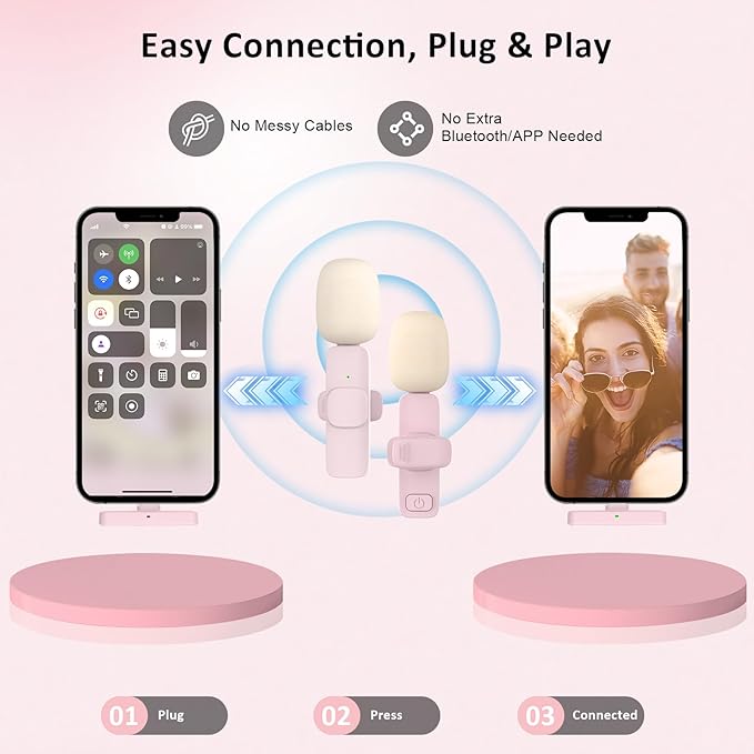 MAYBESTA Mini Wireless Microphone for iPhone, Android: Bluetooth Lavalier Lapel Phone Microphones for YouTube Video Recording - Clip on Mic for Tiktok Interview Podcast Vlog