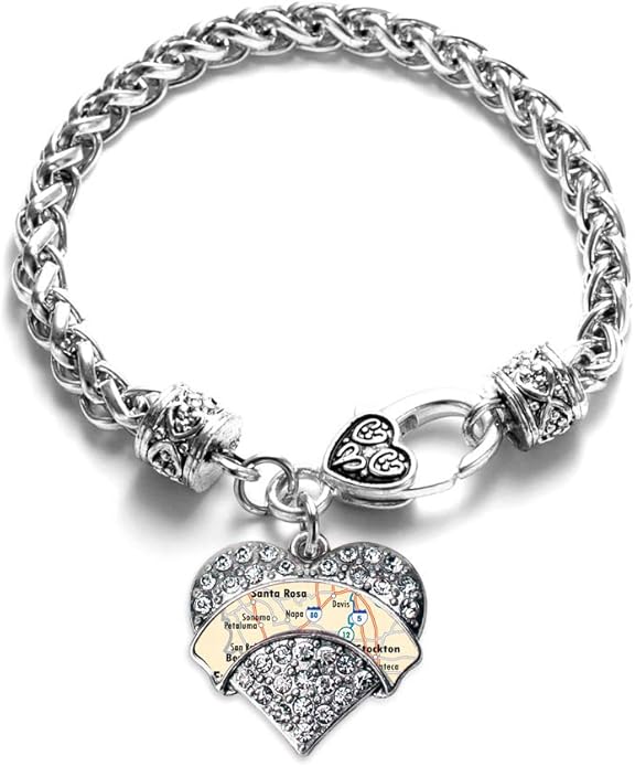 Inspired Silver - Silver Pave Heart Charm Bracelet with Cubic Zirconia Jewelry