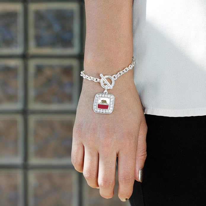 Inspired Silver - Silver Square Charm Toggle Bracelet with Cubic Zirconia Jewelry