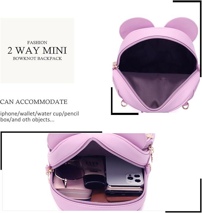KL928 Girls Mini Backpack Bowknot Polka Dot Cute Small Daypacks Convertible Shoulder Bag Purse for Women