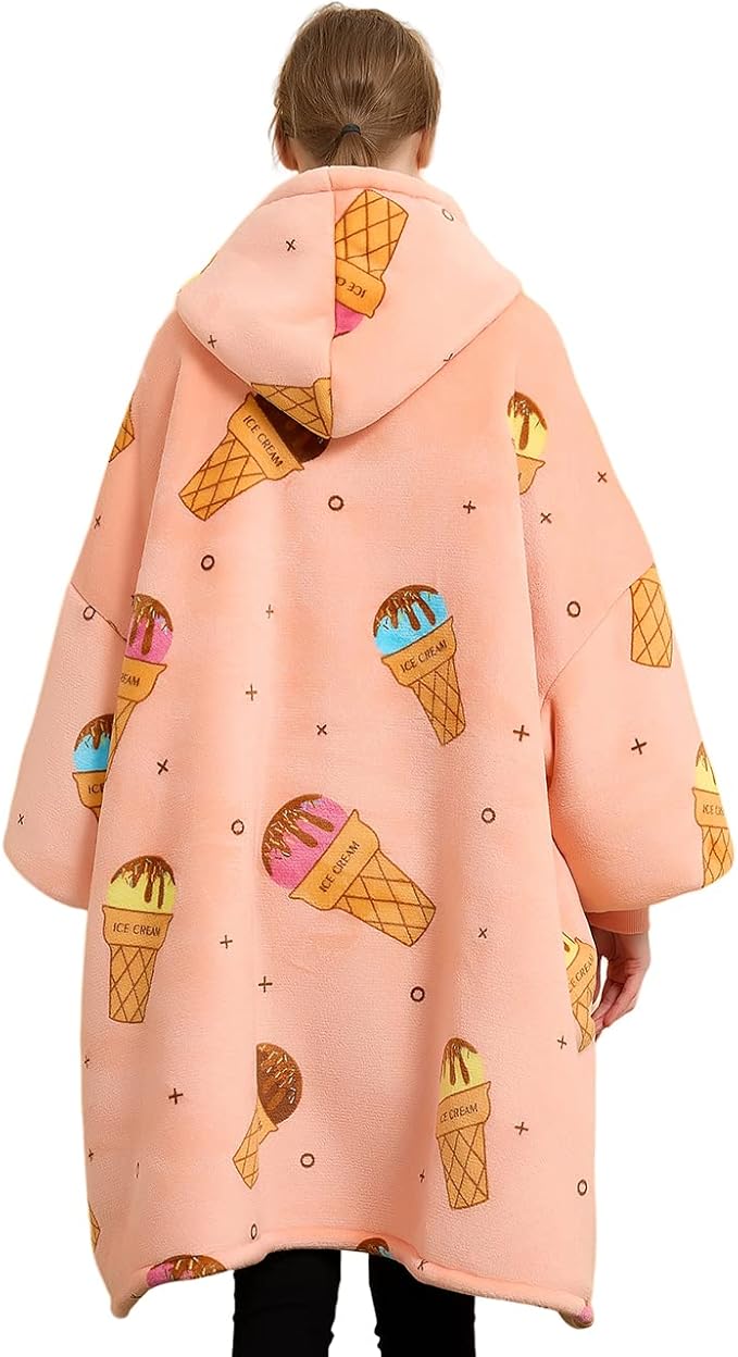 KFUBUO Wearable Blanket Hoodie for Adults Sherpa All Patterns Ice Cream Oversized Sweatshirt Blanket with Pockets Cute Birthday Gifts for Women