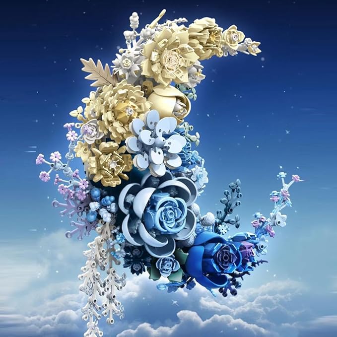 LUOGFYNI Wall Mountable Building Block Flower Set, Simulated Artificial Flowers Moon Models, Unique Home Décor, Adult Collection, Valentine's Day Gifts for Girls, Standard Particles 934 PCS (JJ9094)