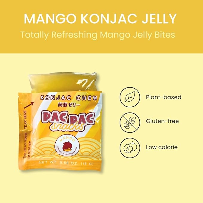 Mango Konjac Chews | Premium Konjac Jelly Treats | Vegan, Gluten-Free, Low-Calorie | Crafted in Japan | Only 4g Sugar, 0g Fat per Serving | Refreshing Fruit Snack for Weight Management