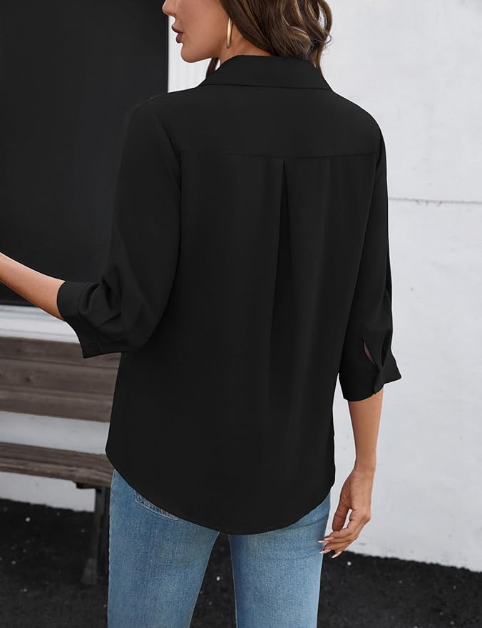 LOMON Womens 3/4 Sleeve Tops V Neck Cotton Linen Work Blouse Polo Shirts for Women Business Casual 2026
