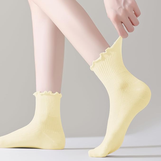 ANDERE ARTE Womens Ruffle Ankle Socks Cute Lettuce Edge Crew Socks for Women
