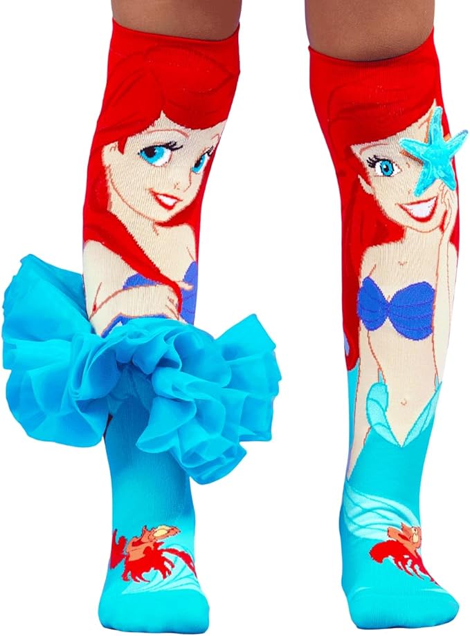 MADMIA Ariel Disney Princess Knee-High Socks – Colorful Mermaid Dress-Up Socks for Kids & Adults, Fun Crazy Sock Day Gift