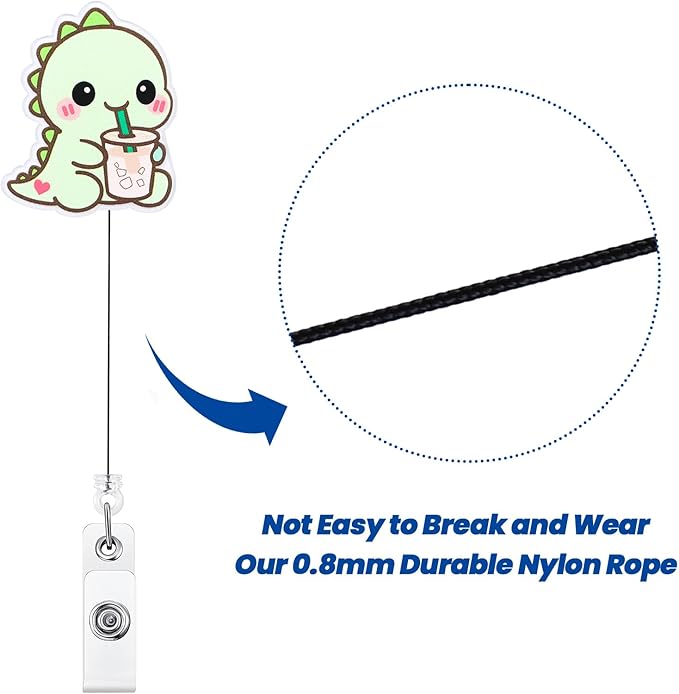 Dino With Iced Coffee Funny Medical Badge Reel | Retractable ID Card Dinosaur Badge Holder | Name Tag Work Badge Clip for RN LPN CNA MA Night Shift Nurse Nursing Student Doctor | Nurse Gifts | Acrylic