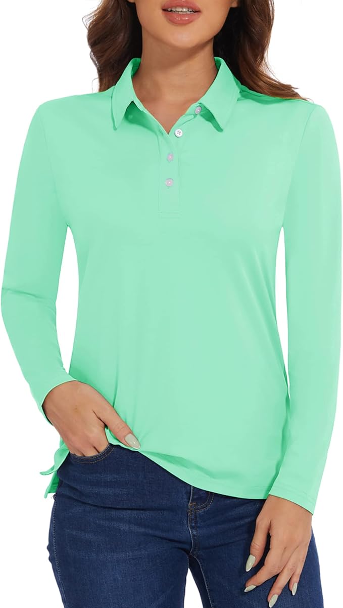 MAGCOMSEN Women's Polo Shirts Long Sleeve Golf Shirt Quick Dry UPF 50+ Sun Protection Lightweight Tennis Shirts