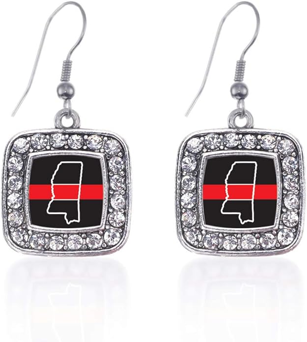 Inspired Silver - Silver Square Charm French Hook Drop Earrings with Cubic Zirconia Jewelry