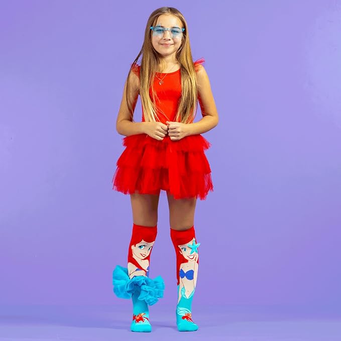 MADMIA Ariel Disney Princess Knee-High Socks – Colorful Mermaid Dress-Up Socks for Kids & Adults, Fun Crazy Sock Day Gift