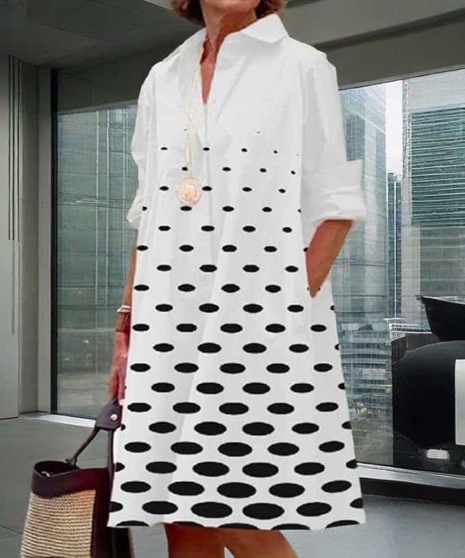 Womens 2025 Long Sleeve Button Down Shirt Summer Dress Casual V Neck Loose Fit Midi Shirt Dresses with Pockets