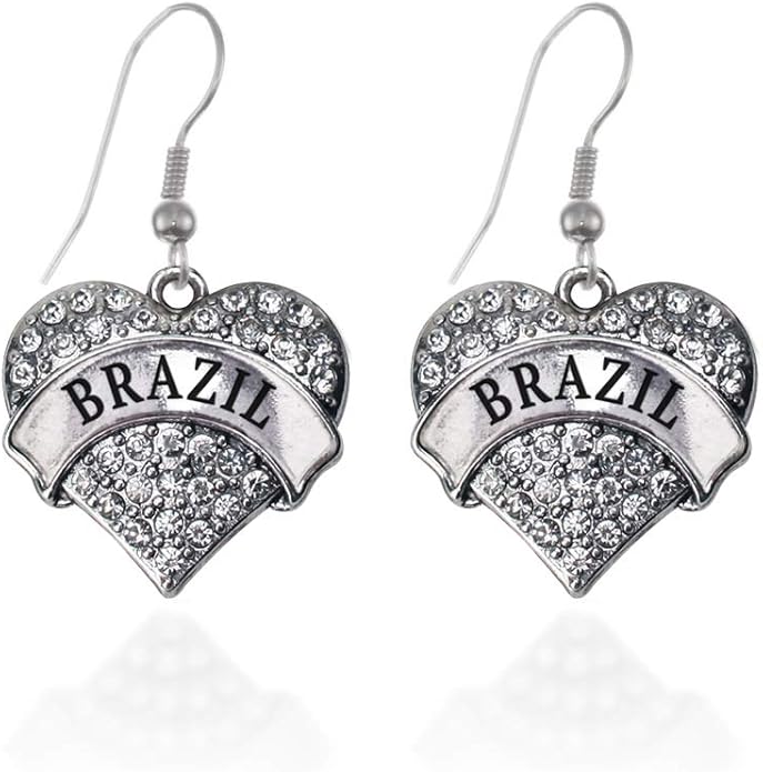 Inspired Silver - Silver Pave Heart Charm French Hook Drop Earrings with Cubic Zirconia Jewelry