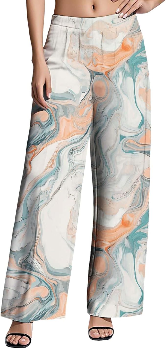 Womens Boho Pants Casual Oversize High Waisted Wide Leg Trousers Pattern Printed Ourdoors Pant for 2025 Summer