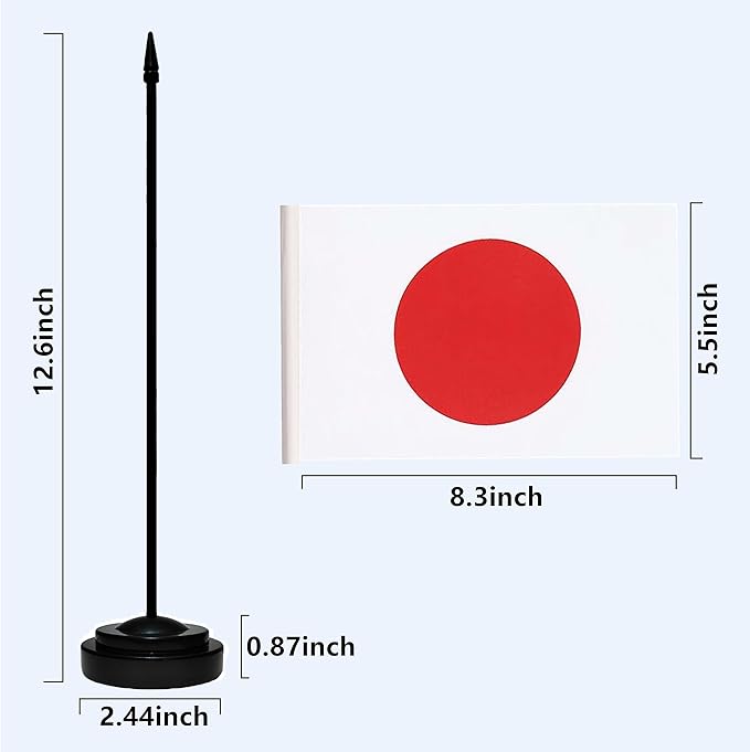 USA American & Japan Japanese Desk Flags, US Japan Office Table Flag, Small Mini Miniature Japanese and US Desktop Flag With 13" Solid Black Pole, Black Base