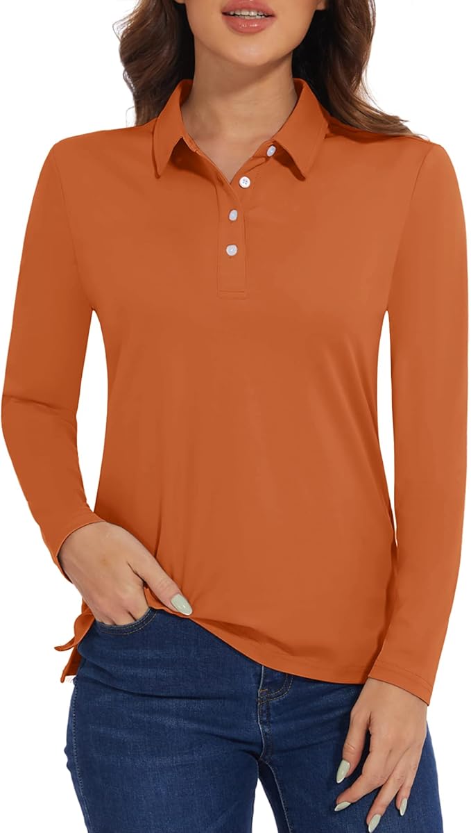 MAGCOMSEN Women's Polo Shirts Long Sleeve Golf Shirt Quick Dry UPF 50+ Sun Protection Lightweight Tennis Shirts