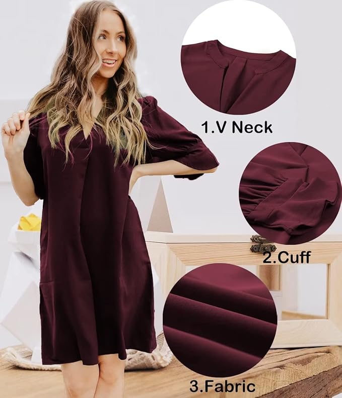 QACOHU Summer Dresses for Women V Neck Ruffle Short Sleeve Casual Shift Dress